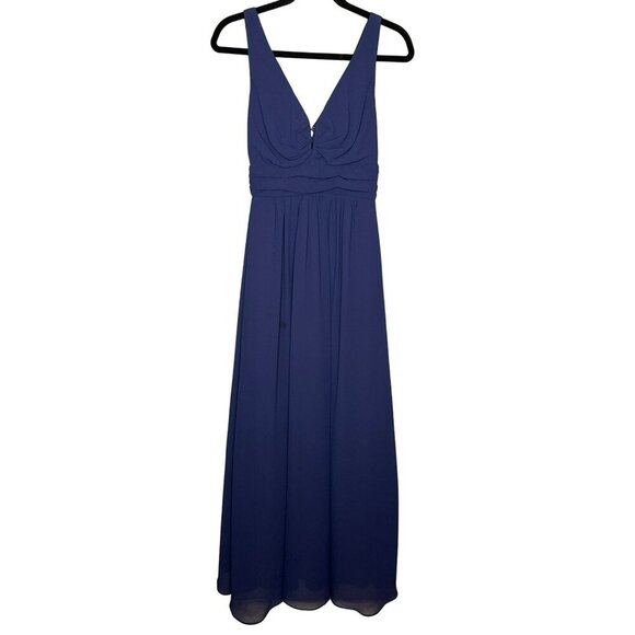 LuLu's Women's XS Sleeveless Plunging Neck Chiffon A-Line Maxi Dress Navy Blue - Picture 3 of 16